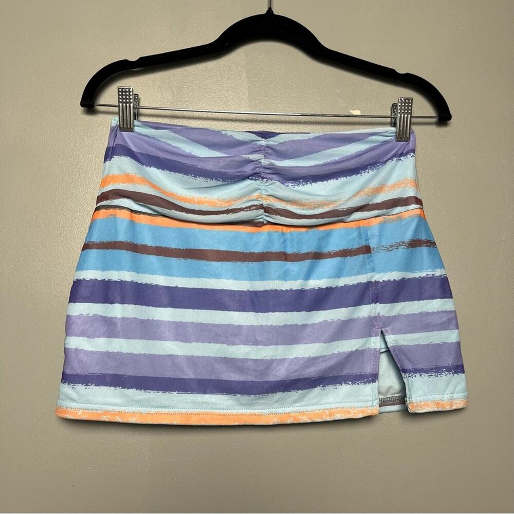 Tiger Mist Striped Multicolor Blue Mini Skirt Swim Cover Up Women’s Size M